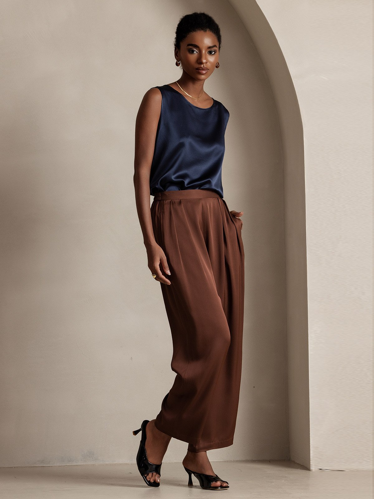 22Momme Timeless Pleated Wide-Leg Silk Long Pants