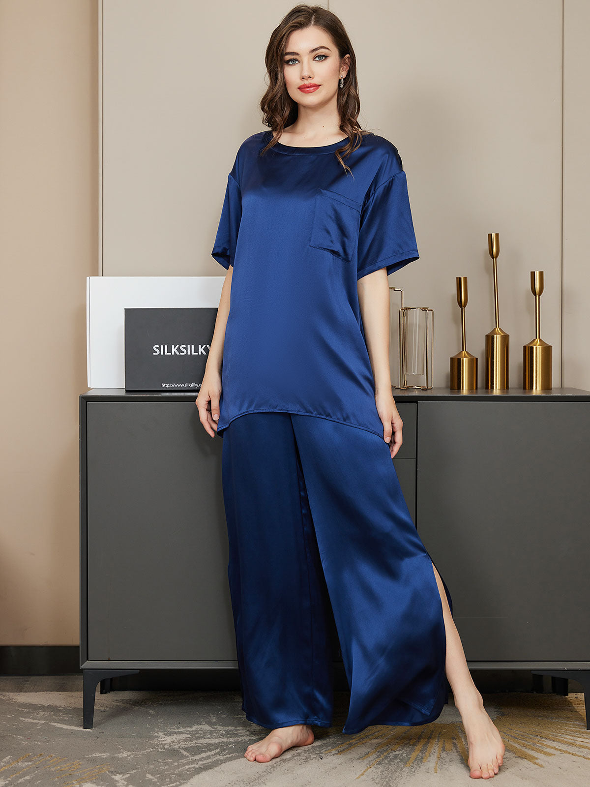 Pure Silk Solid Color Womens Pajamas