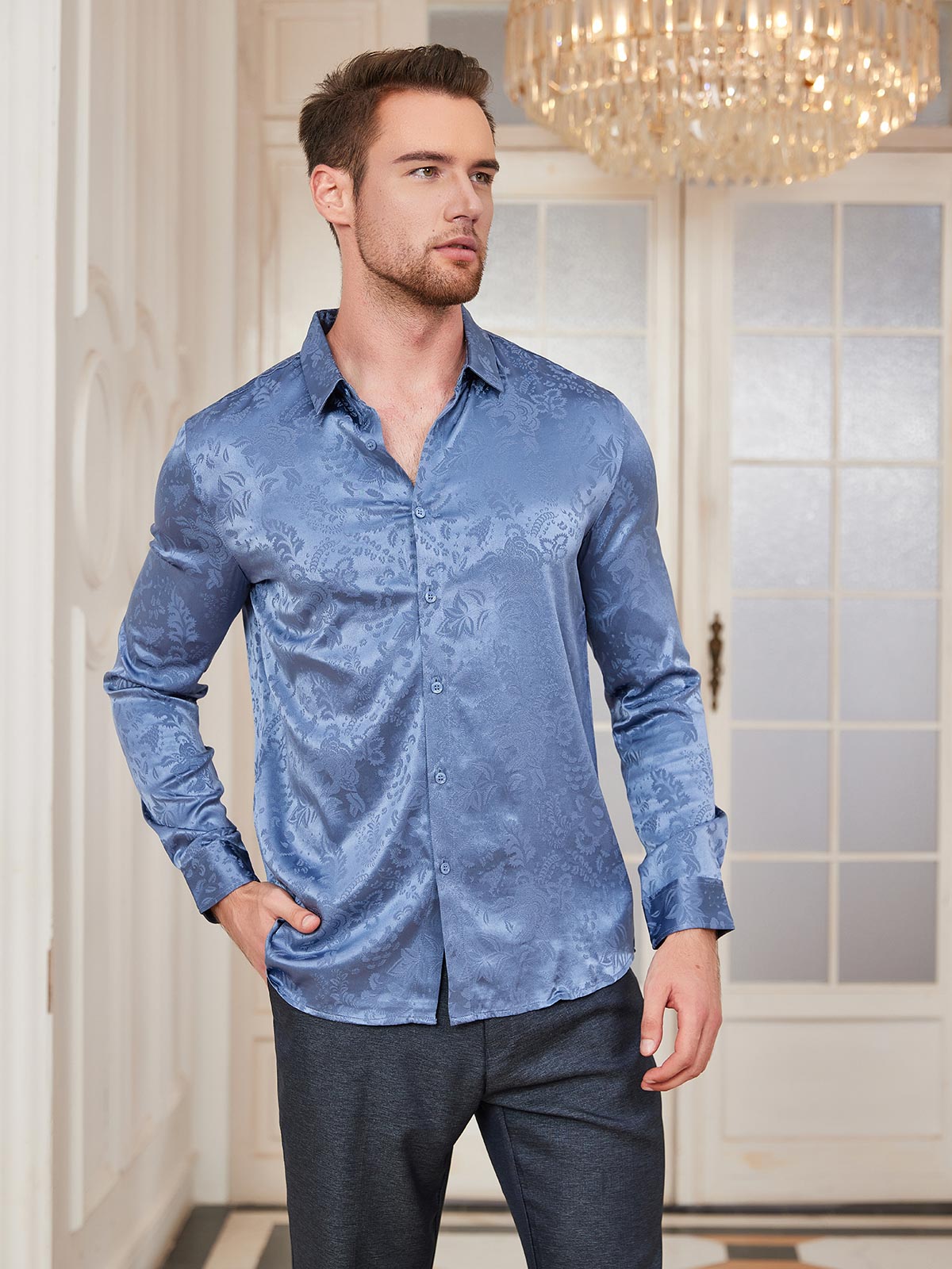 Mulberry Silk Jacquard Shirt for Men