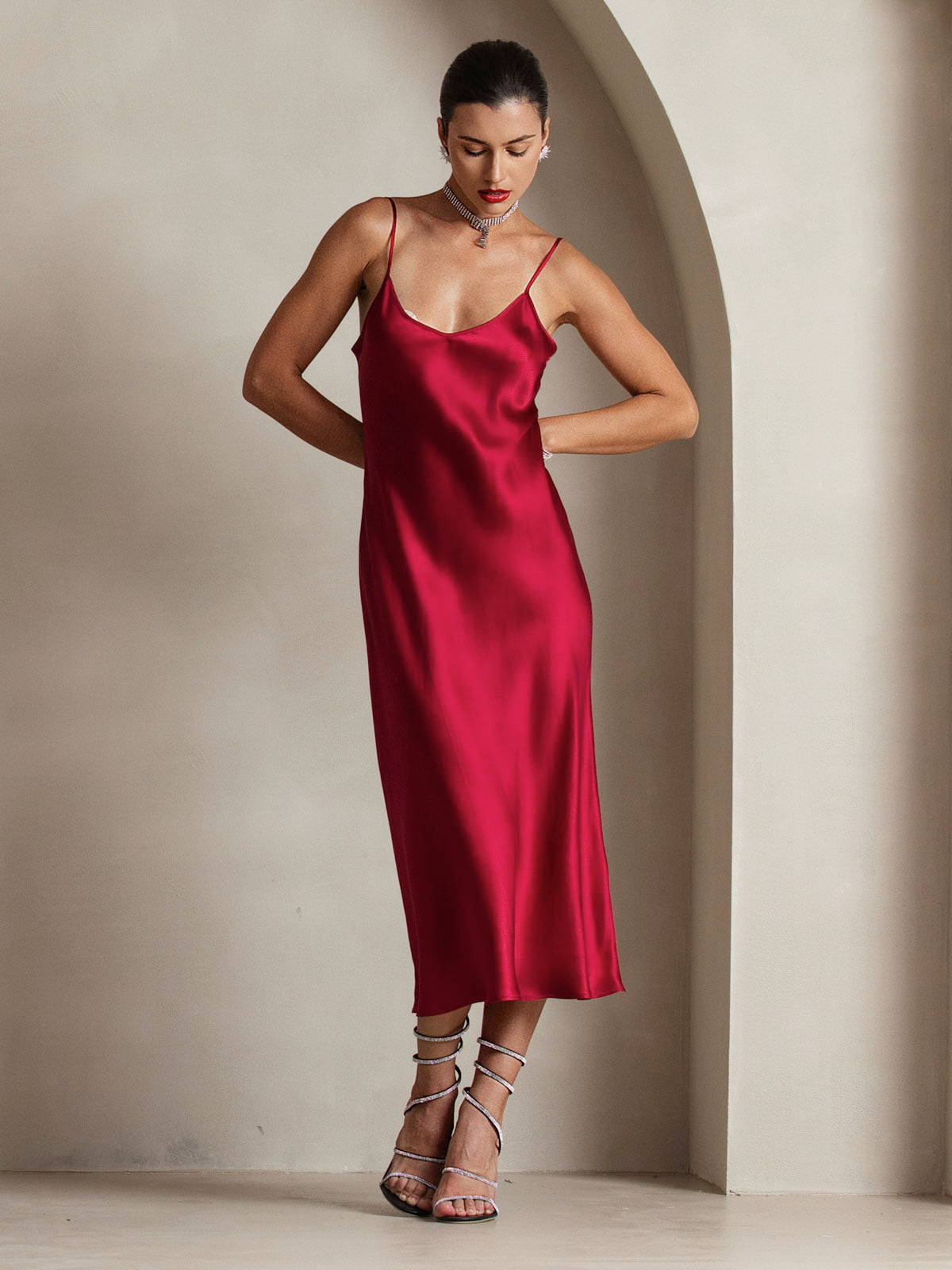 Spaghetti Strap Long Silk Dress