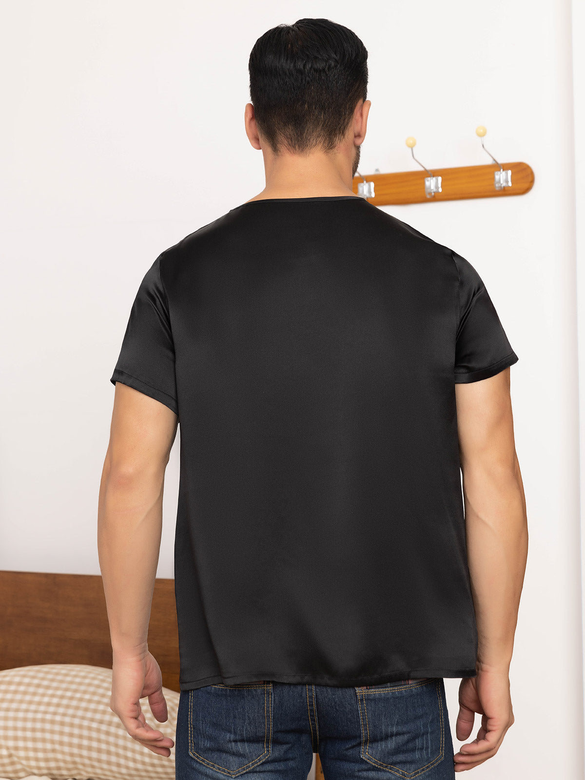 Pure Silk Short Sleeve V-Neck Men's Tee