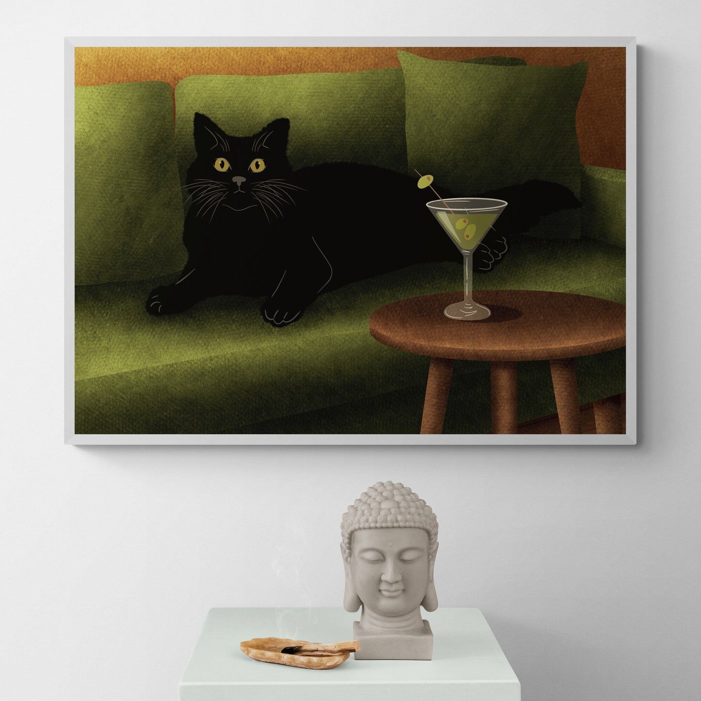 Black Cat on Sofa Art Print
