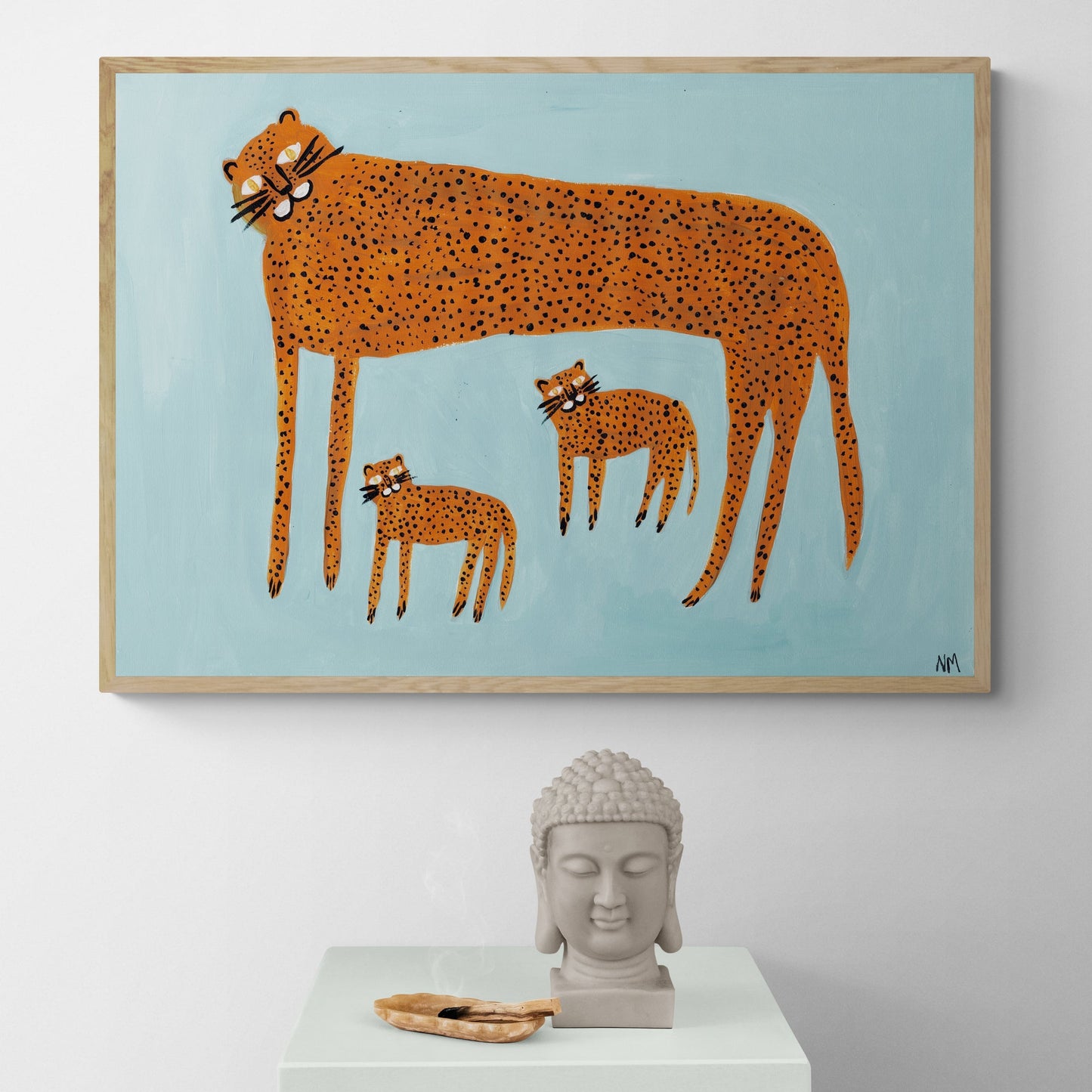 Leopard & Babies On Blauw by Nancy McKie