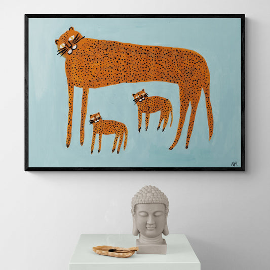 Leopard & Babies On Blauw by Nancy McKie
