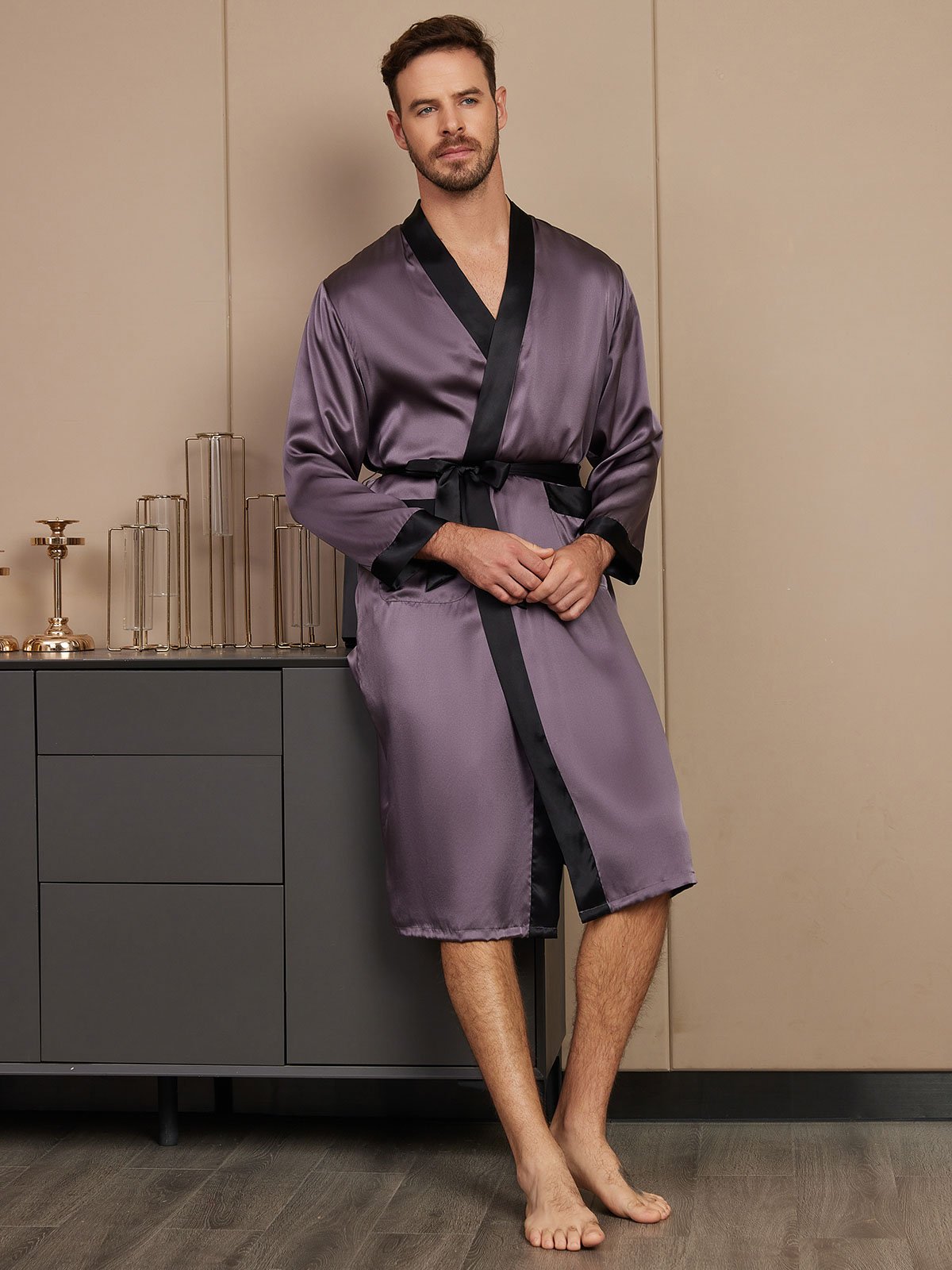 Pure Silk Classic Long Sleeve Mens Robe