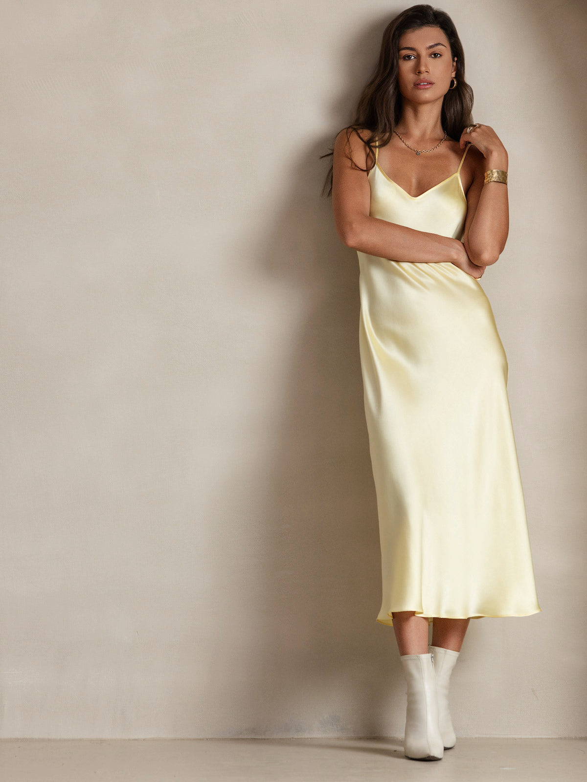 Classic Spaghetti Strap Long Silk Nightgown