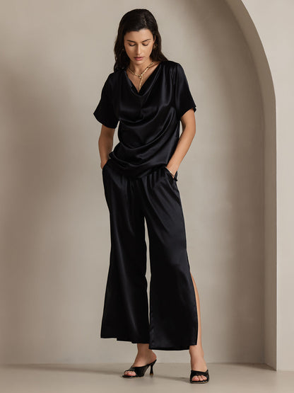 19Momme Fashionable Sexy Silk Side Slit Pants