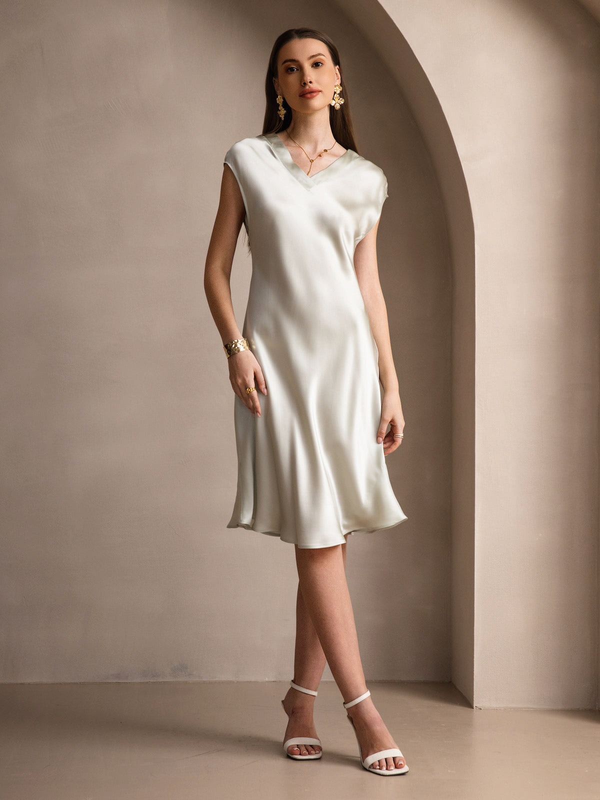 Pure Silk Elegant Short Sleeves Nightgown