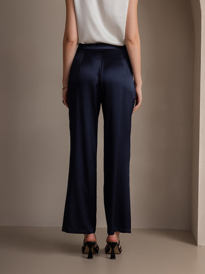 19Momme Silk Solid Color Casual Wide Leg Pants