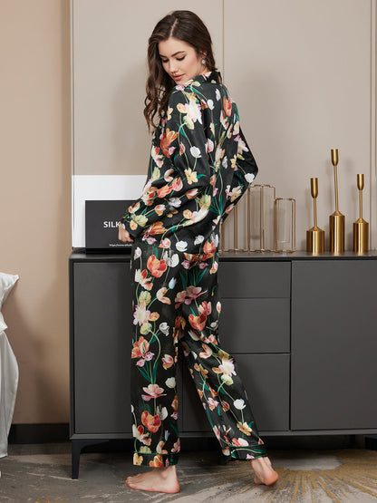 Pure Silk Floral Pattern Womens Pajama Set