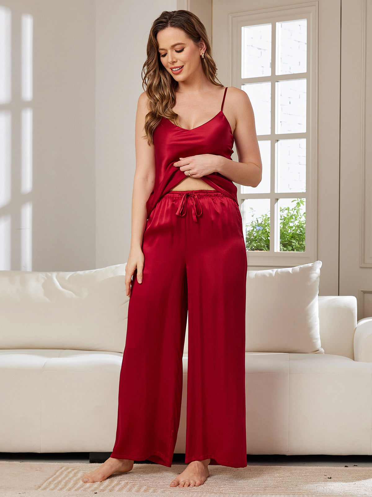 Pure Silk Cami & Wide Leg Pants Pajama Set