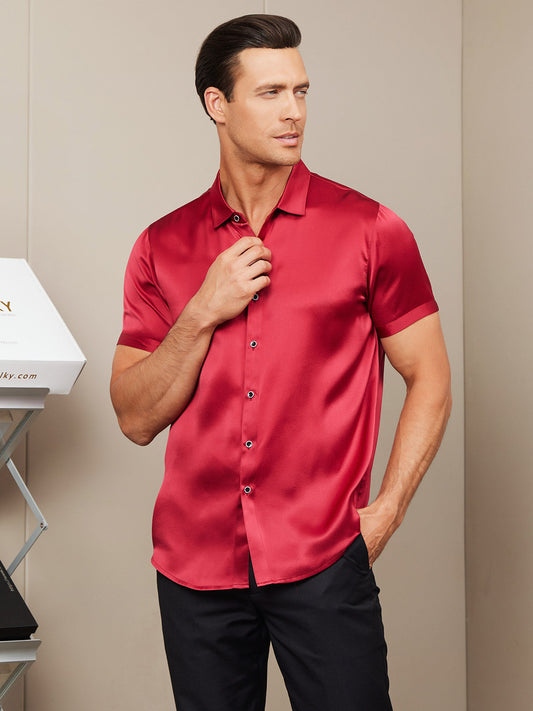 19Momme Mens Classic Short Sleeve Silk Shirt