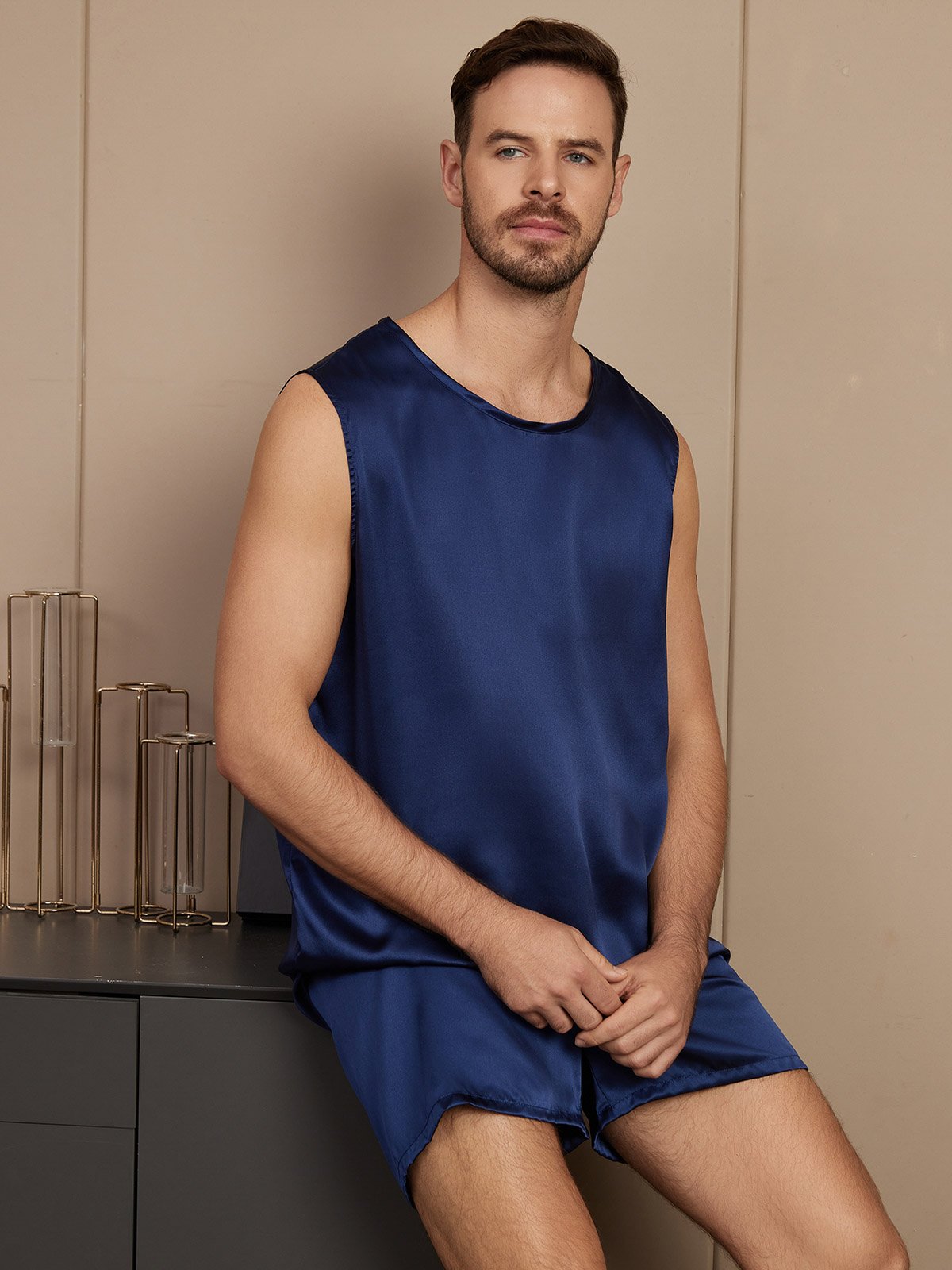 Pure Silk Sleeveless Men's Pajamas Set