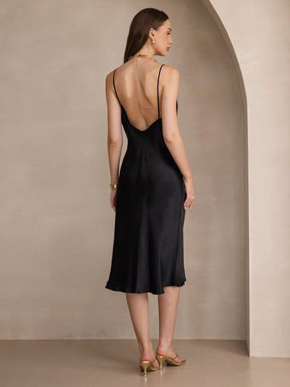 Silk Solid Color V-Neck Long Slip Dress