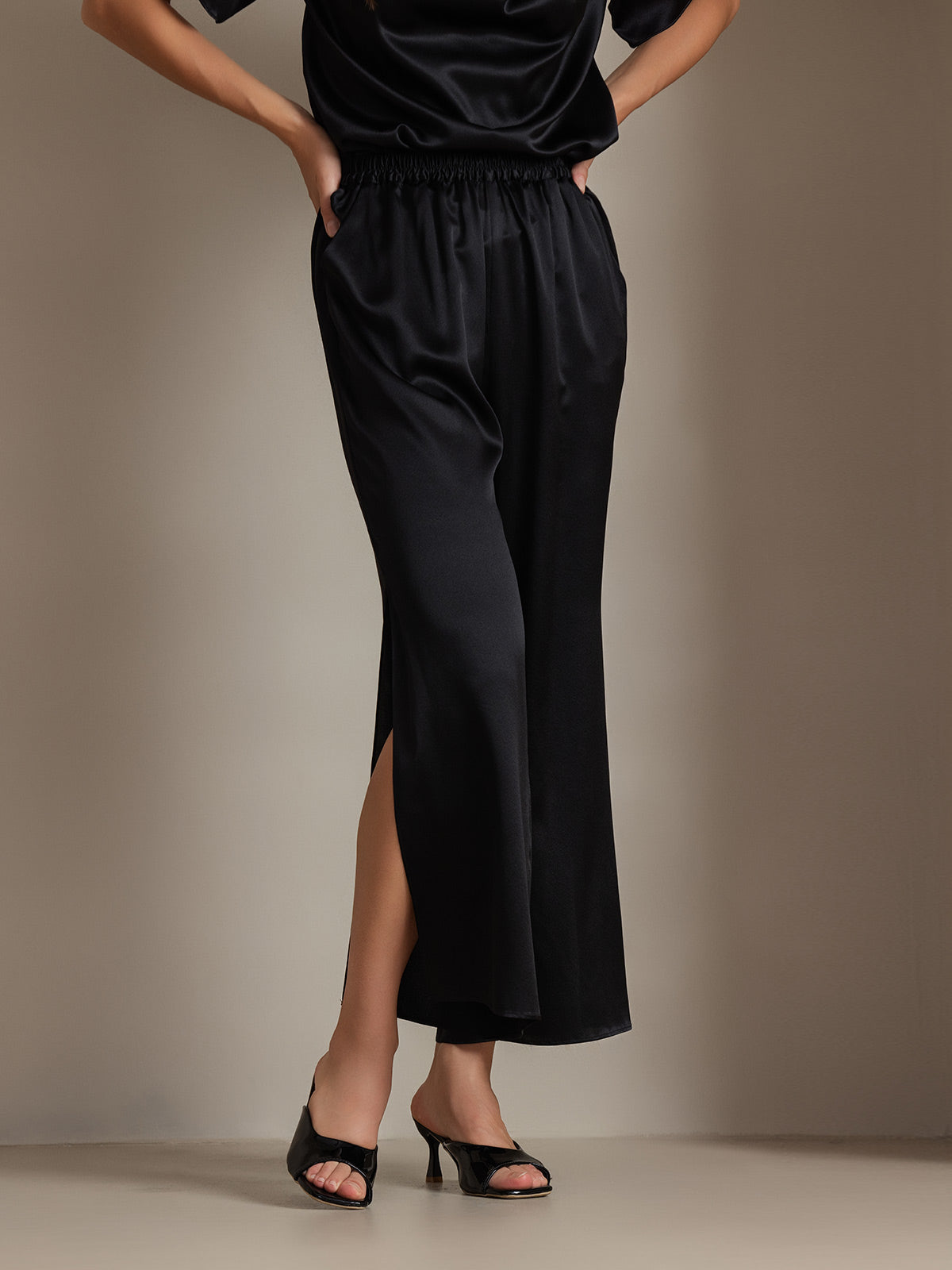 19Momme Fashionable Sexy Silk Side Slit Pants