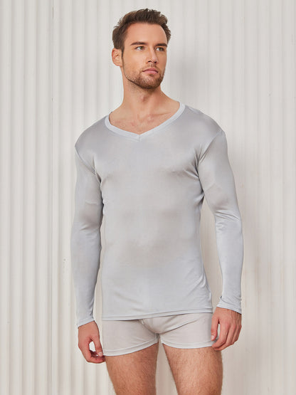 Mens Long Sleeve Silk Knitted Tee