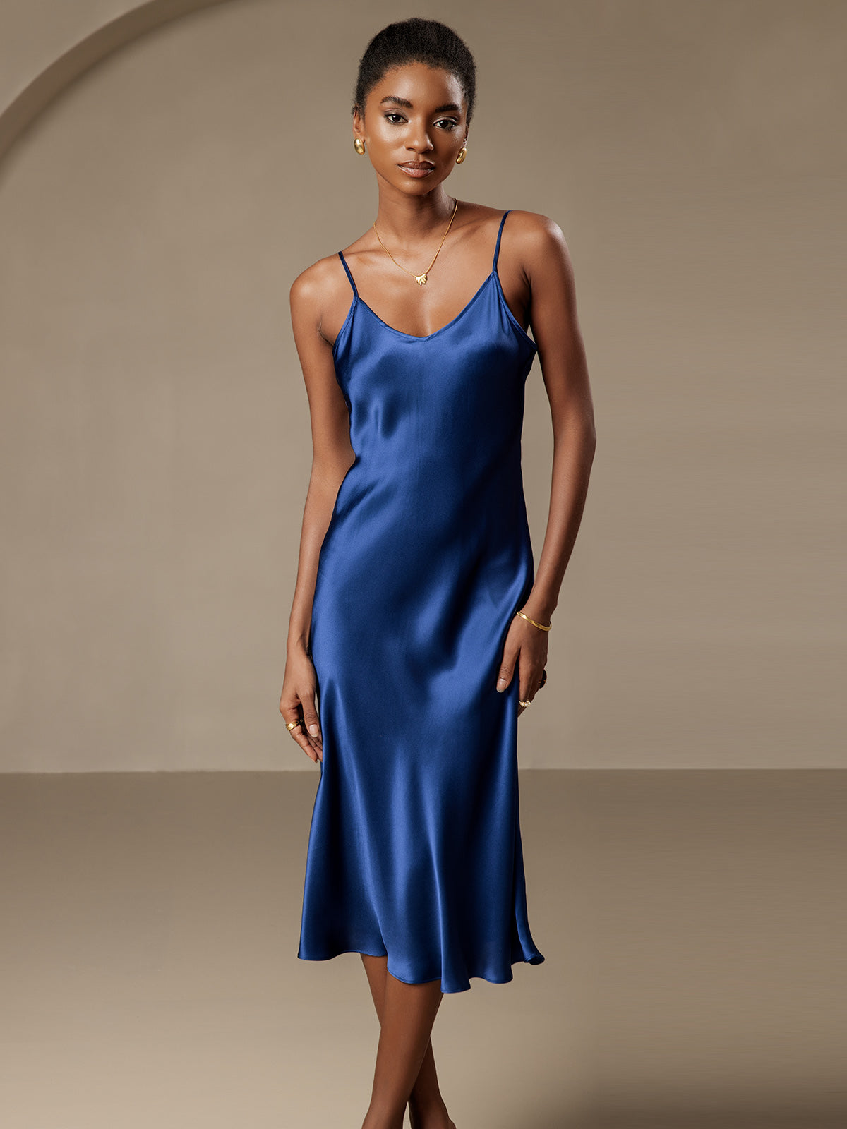 Pure Silk Elegant Sexy Spaghetti Strap Long Dress