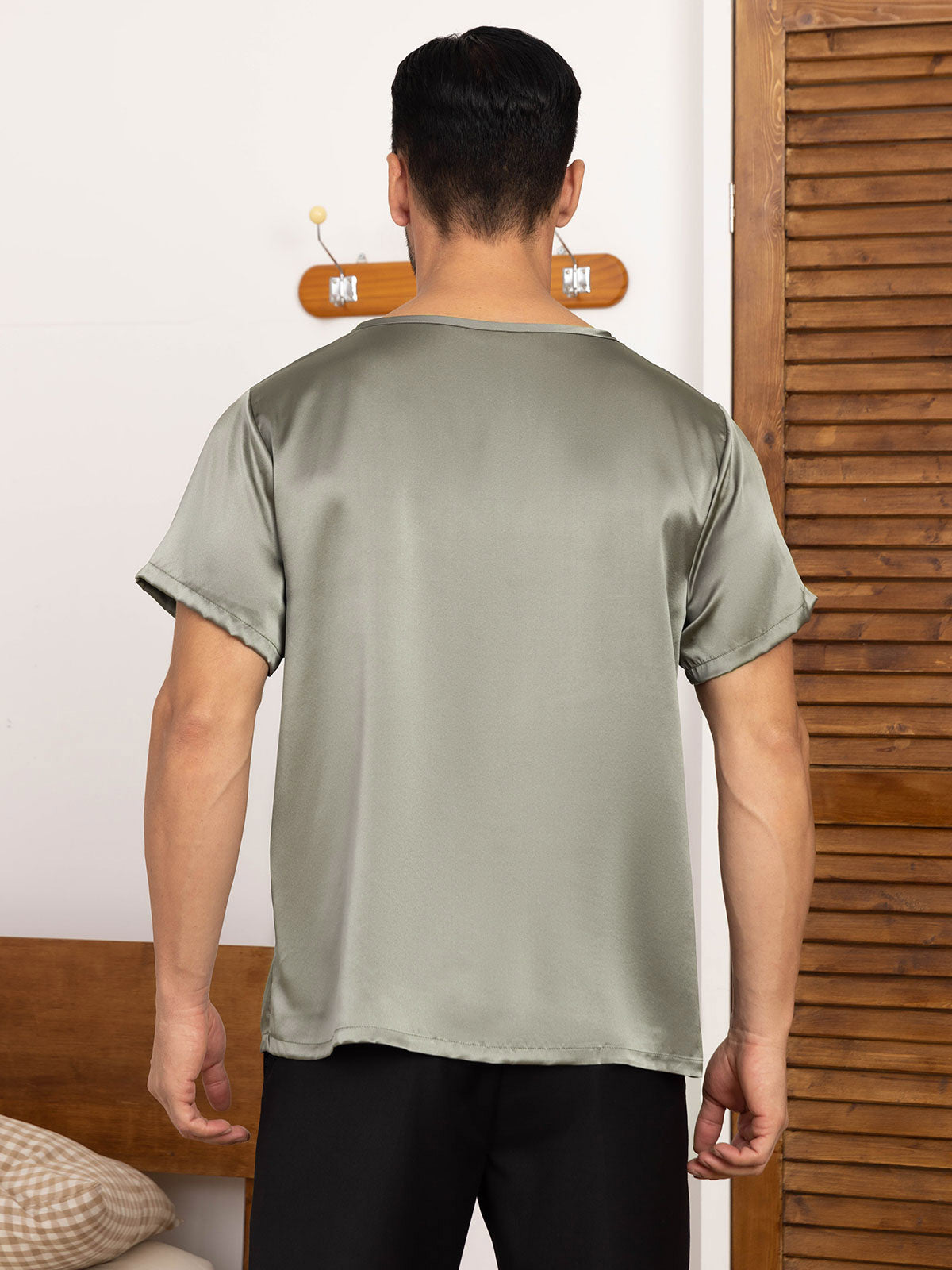 Pure Silk Short Sleeve V-Neck Men's Tee