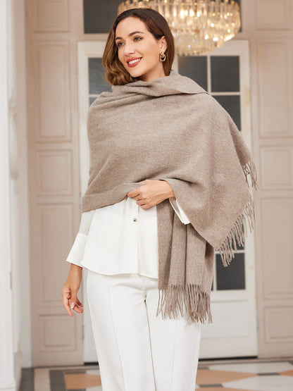 Pure Wool Scarf Shawl w/ Fringed Decoration 200x70cm/79