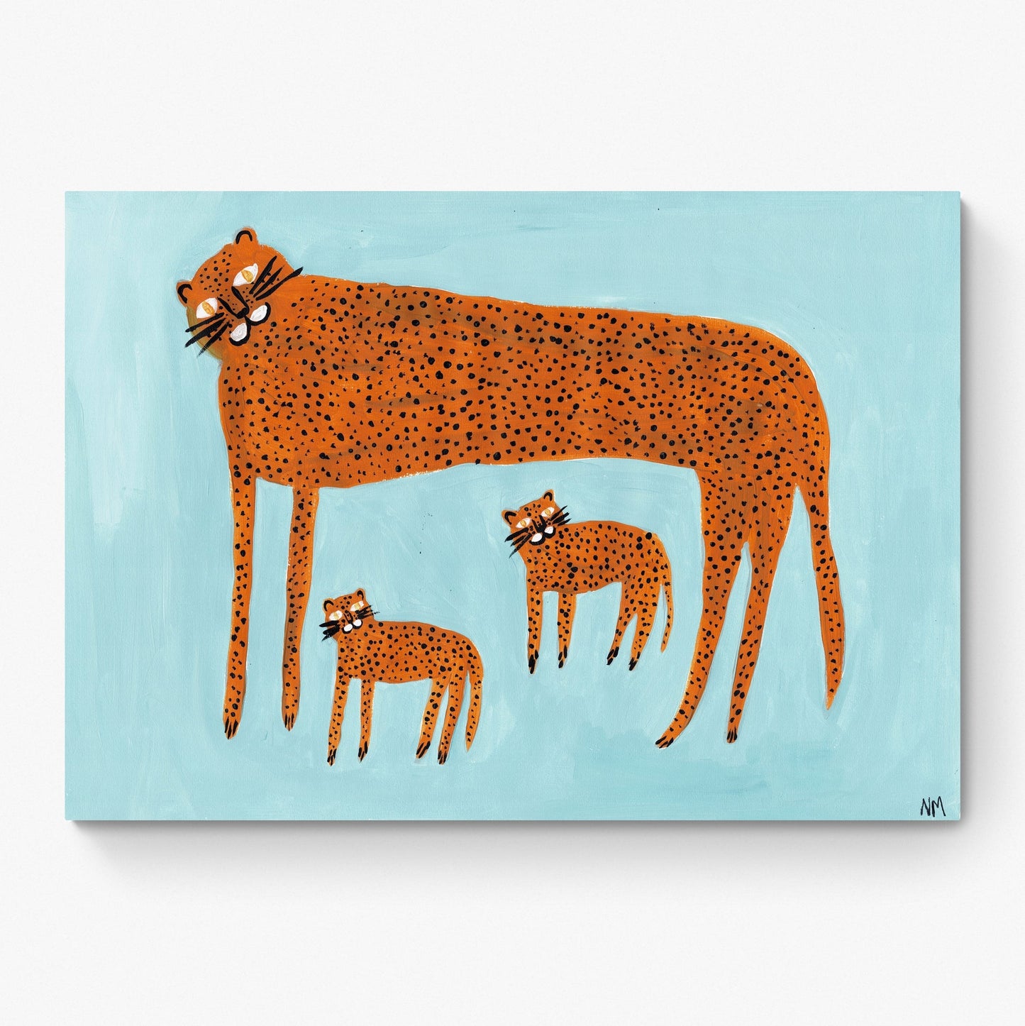 Leopard & Babies On Blauw by Nancy McKie