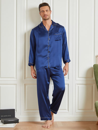 Silk Men's Lapel Long Sleeve Pajamas Set