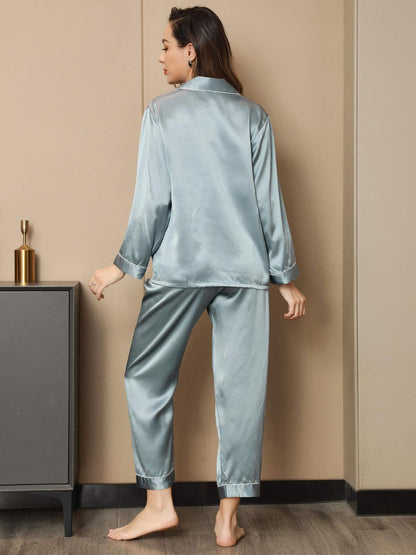 Pure Silk Binding Trim Classic Pajamas Set 2Pcs