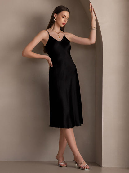 Pure Silk Elegant Sexy Spaghetti Strap Long Dress