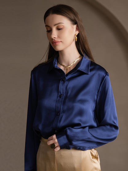 19 Momme Silk Solid Color Fashionable Basic Shirt