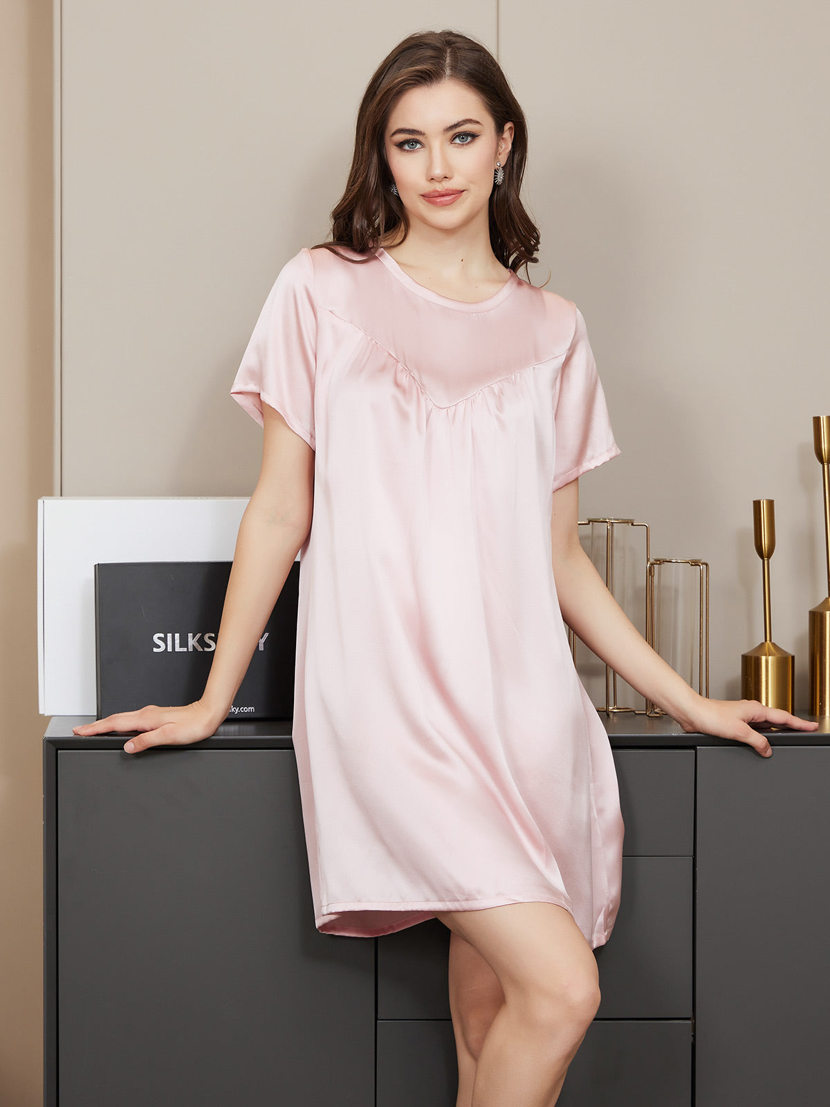 Pure Silk Solid Color Nightgown