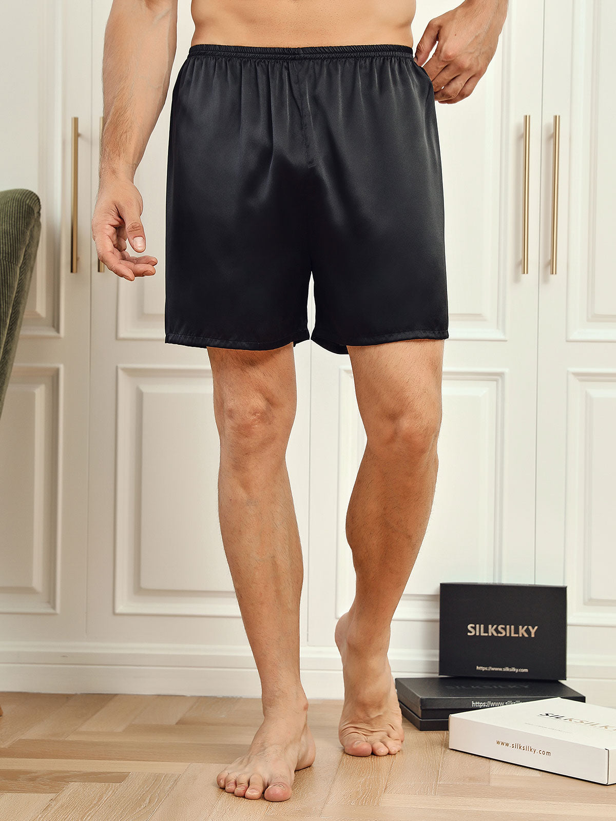 Pure Silk Solid Color Mens Lounge Shorts