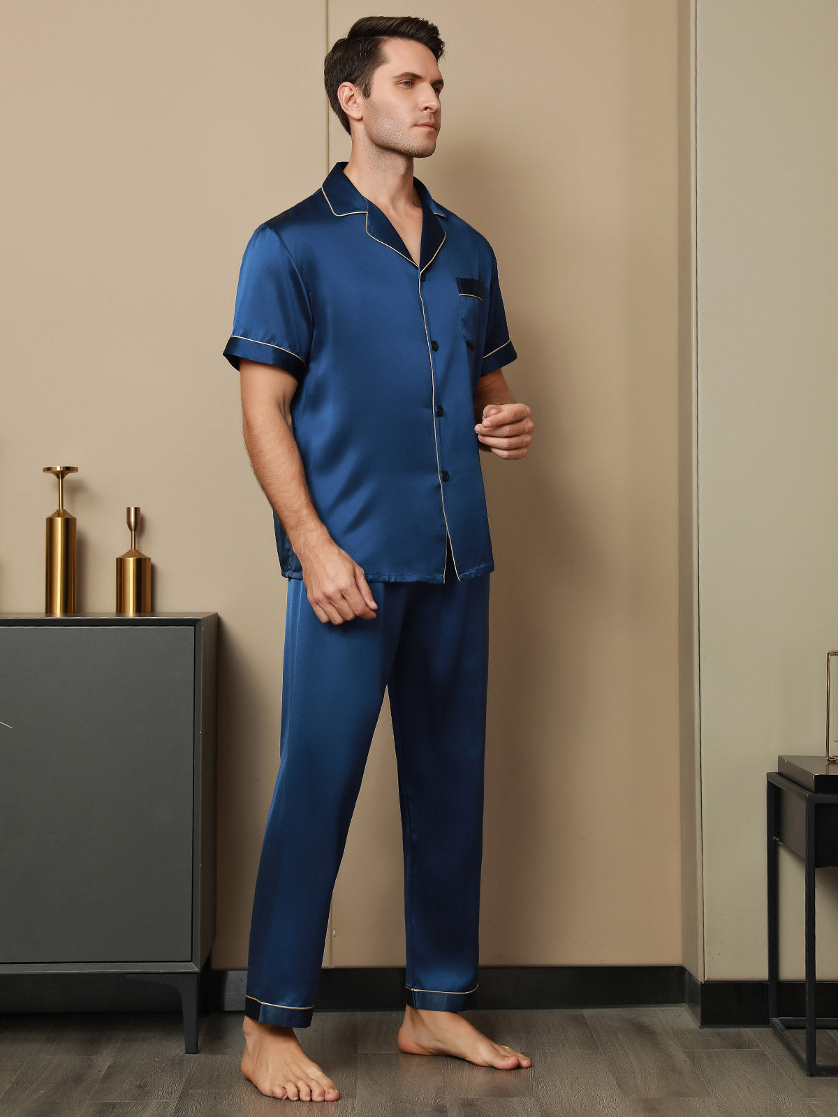 Piping Trim Men‘s Pure Silk Pajamas