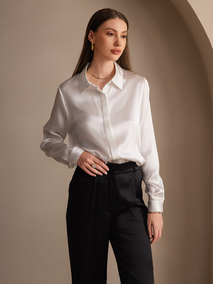 19 Momme Silk Solid Color Basic Long-Sleeved Shirt