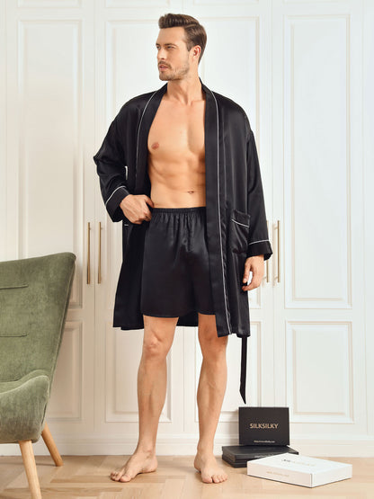 Pure Silk Belted Mens Robe + Shorts 2Pcs