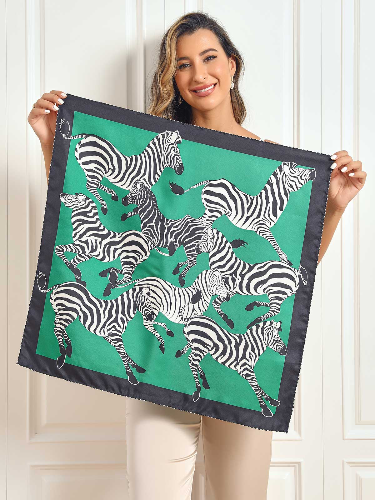 Pure Silk Zebra Print Square Scarf 70x70cm/27.6