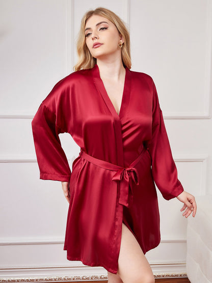 Plus Size Glossy Pure Silk Robe For Women