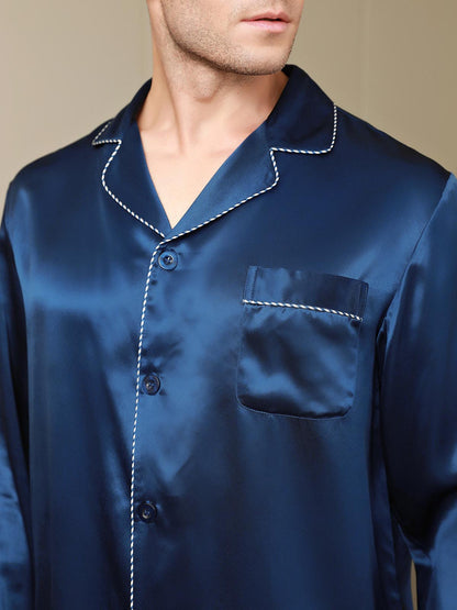 Luxurious Silk Men‘s Contrast Trim Pajamas