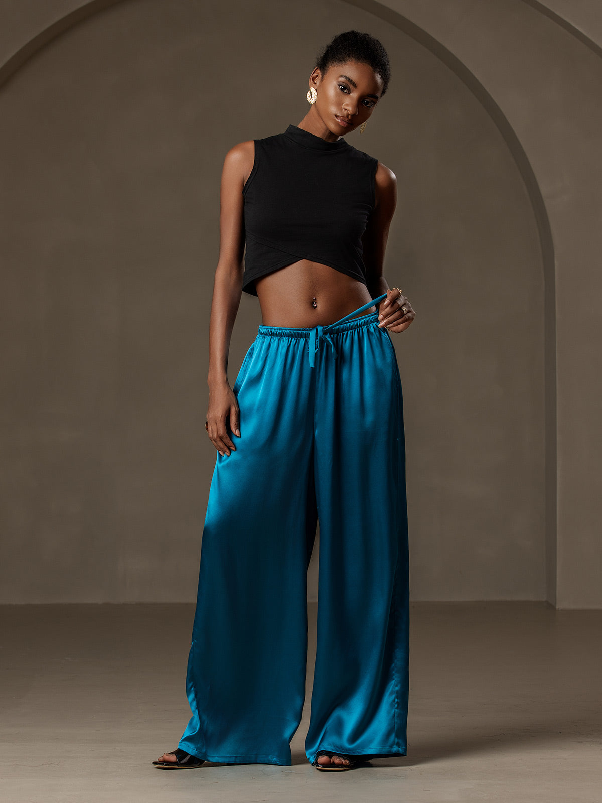 Pure Silk Solid Color Casual Women’s Pants