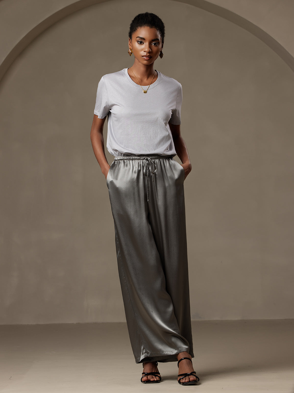 Pure Silk Solid Color Casual Women’s Pants