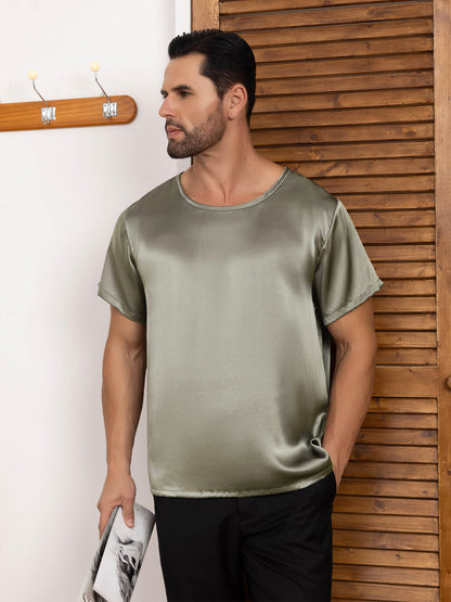 Pure Silk Short-Sleeved Round Neck Mens Tee