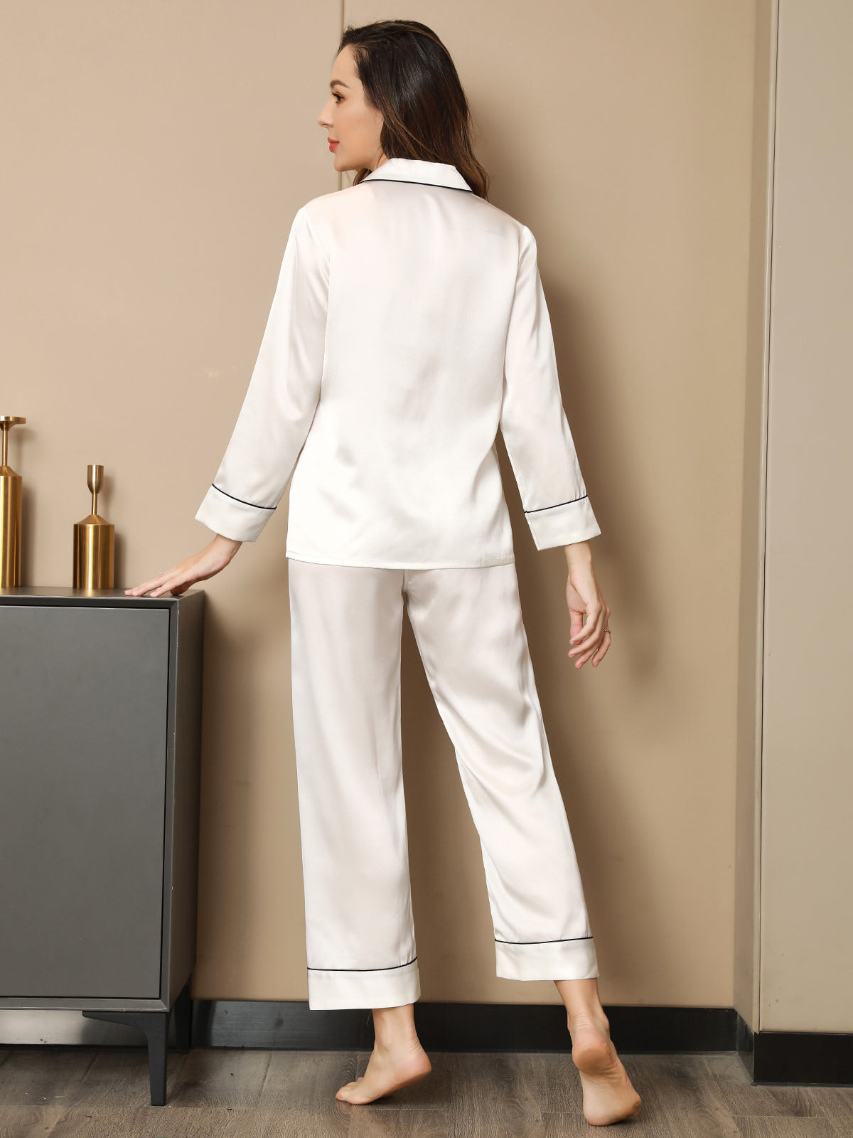 Pure Silk Binding Trim Classic Pajamas Set