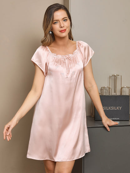 Pure Silk Solid Color Cute Nightgown