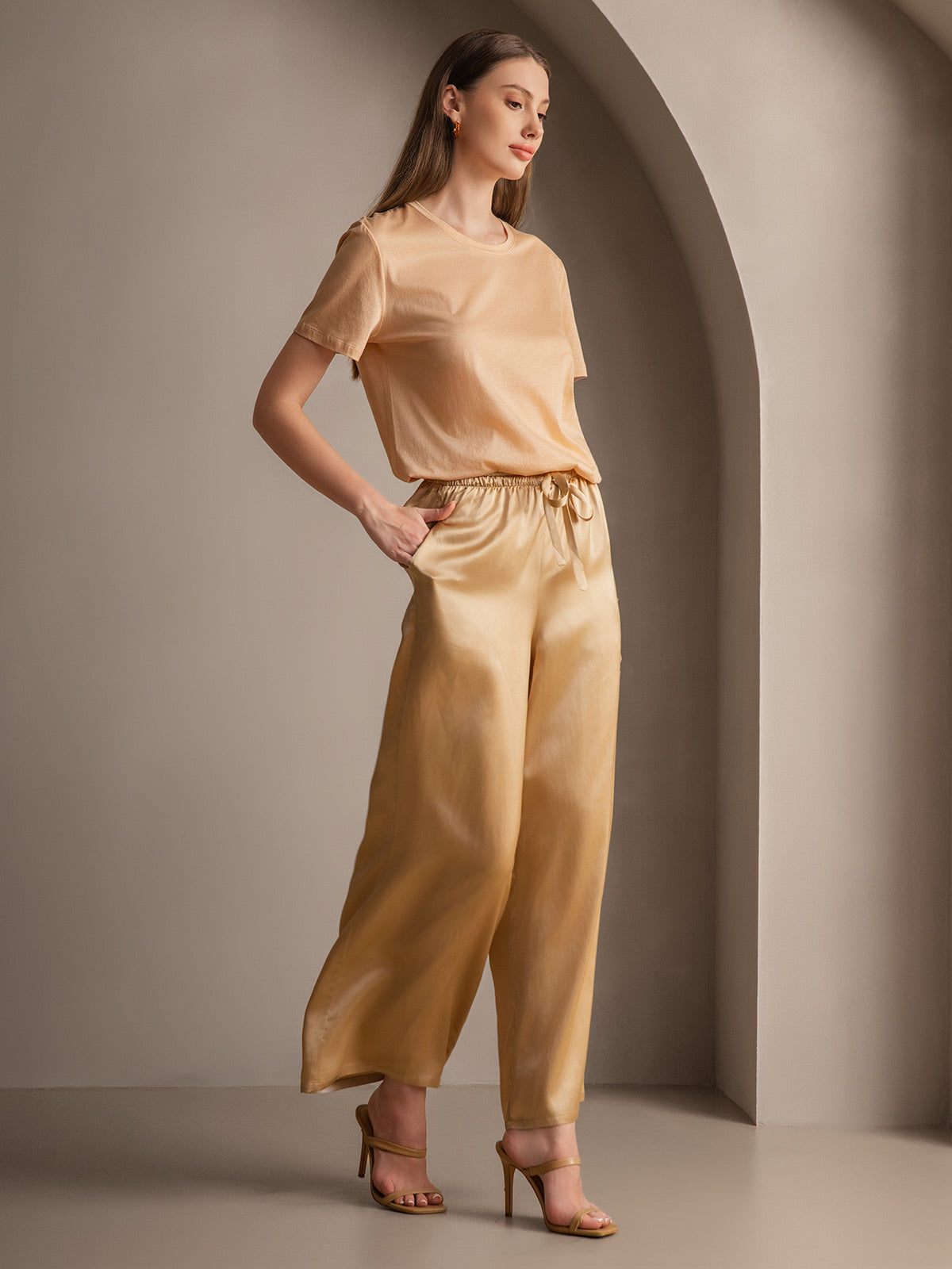 Pure Silk Solid Color Casual Women’s Pants