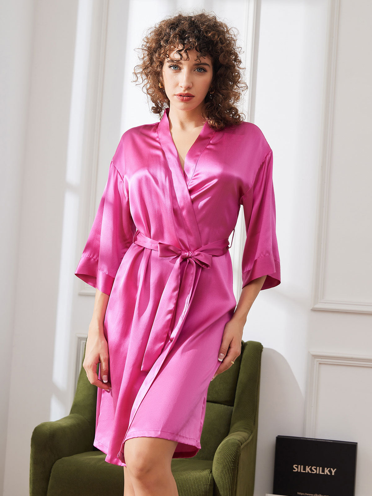 Pure Silk Belted Wrap Womens Night Robe