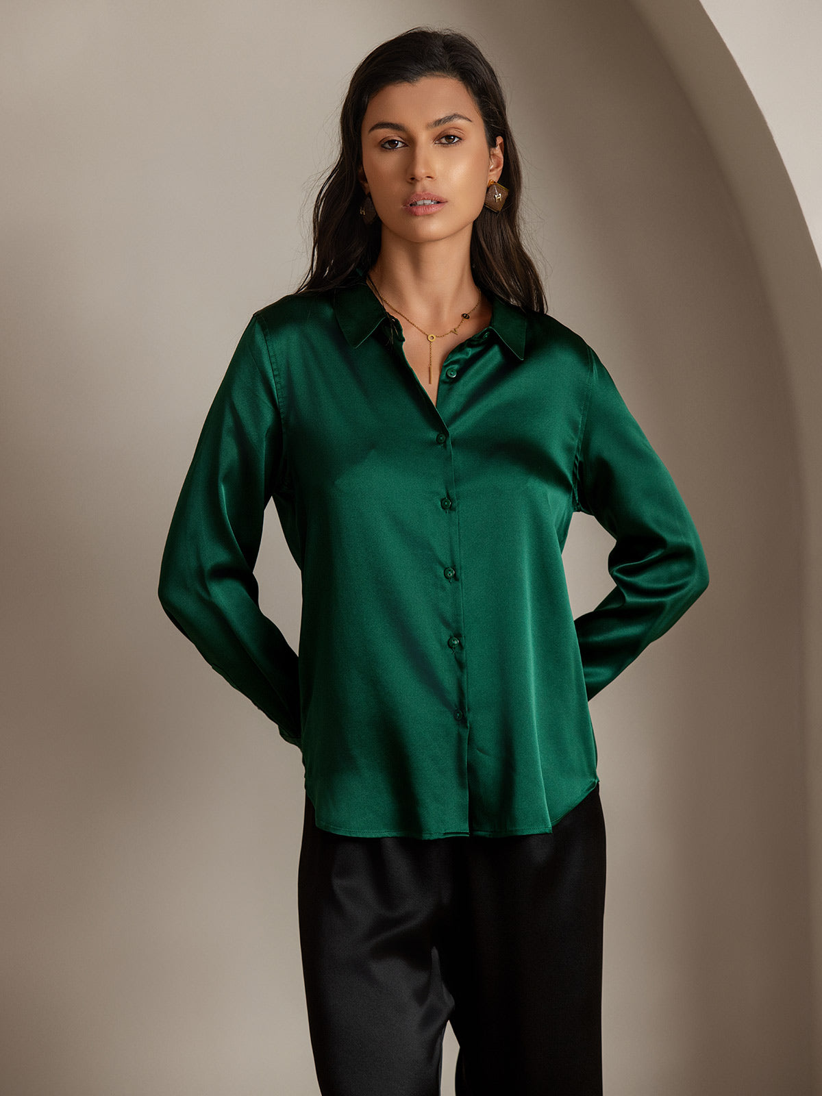 19Momme Silk Solid Color Basic Lapel Shirt