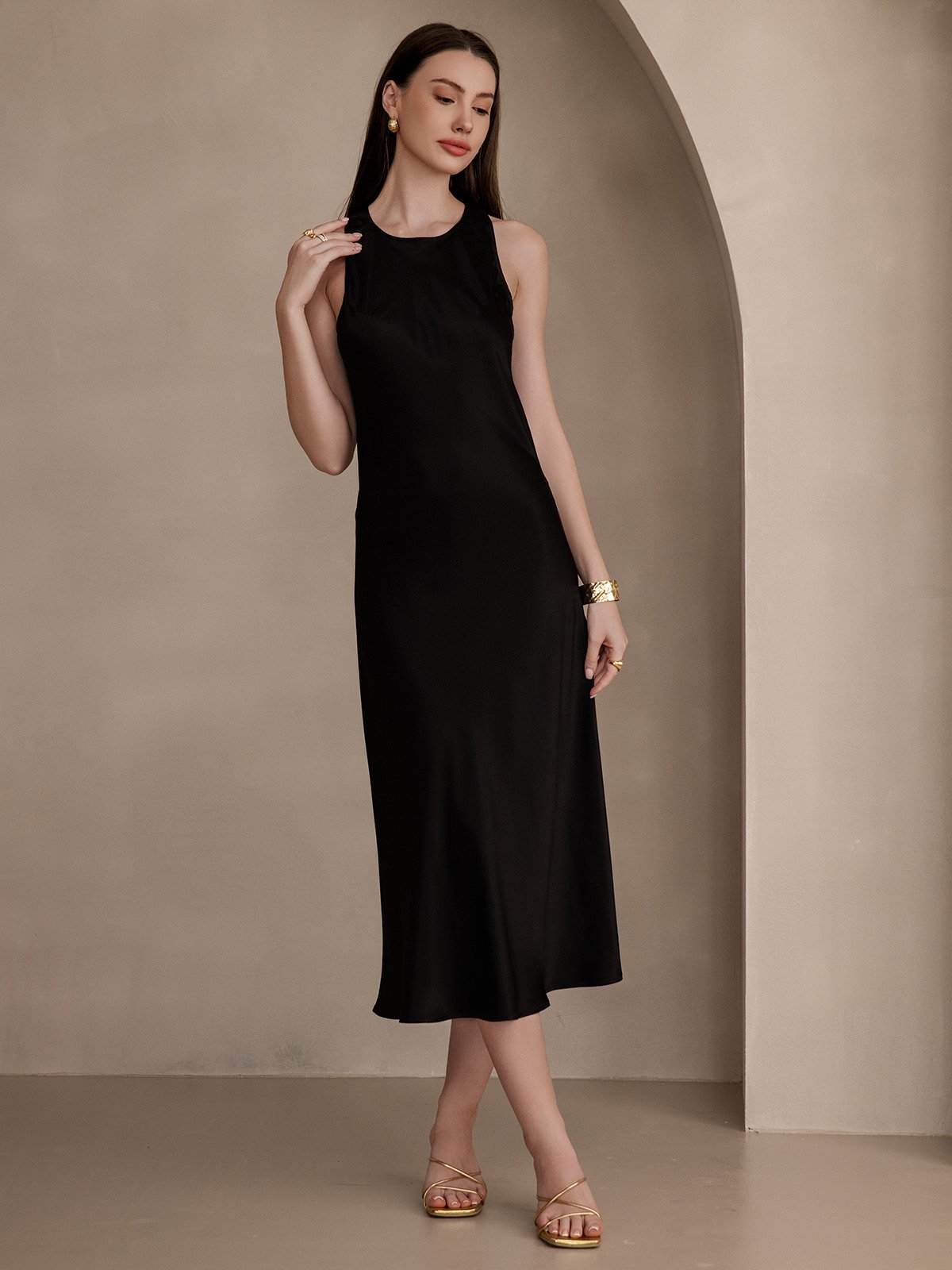 19Momme Silk Casual Sleeveless Long Dress