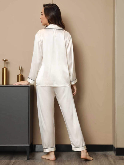 Pure Silk Binding Trim Classic Pajamas Set 2Pcs