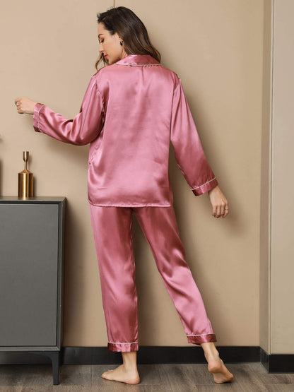 Pure Silk Binding Trim Classic Pajamas Set 2Pcs