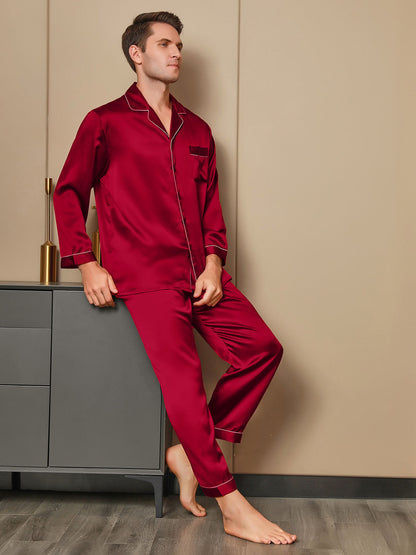 Luxurious Silk Men's Lapel Pajamas 2Pcs