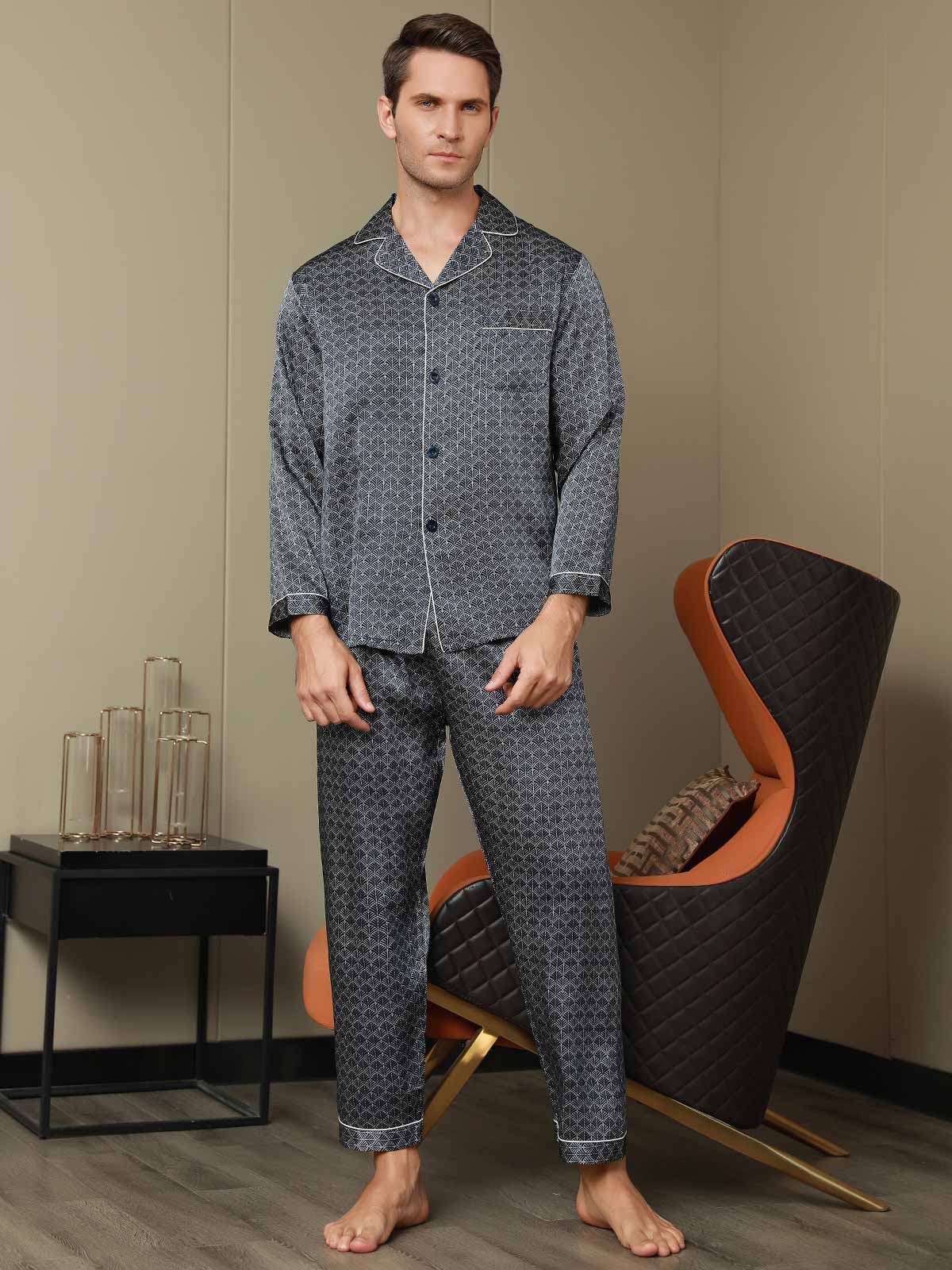 Luxurious Silk Men‘s Printed Pajama Set