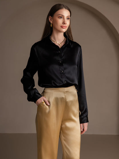 19 Momme Silk Solid Color Fashionable Basic Shirt